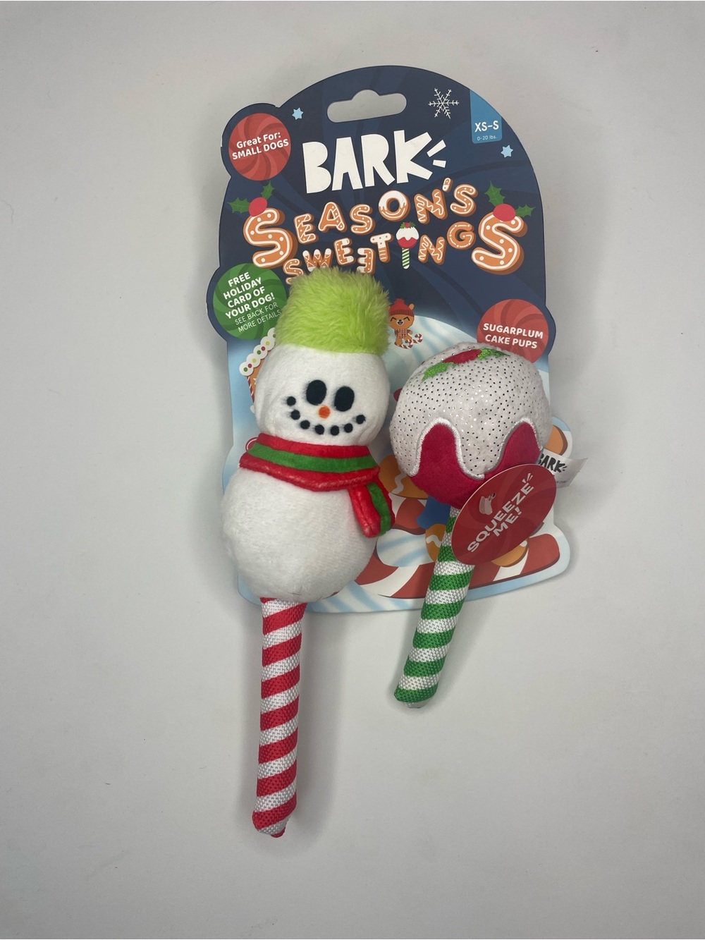 Bark Seasons Sweetings Snowman & Cake Pop Dog Toy - White, Green, Red